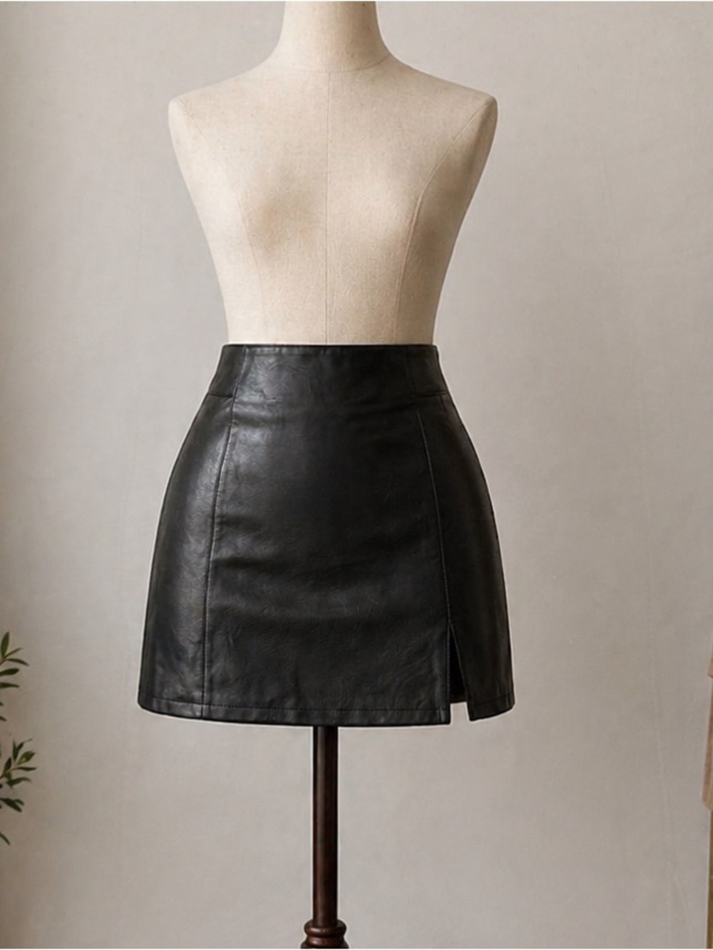 Topshop Black Faux Leather High-Rise Mini Skirt with Side Slit